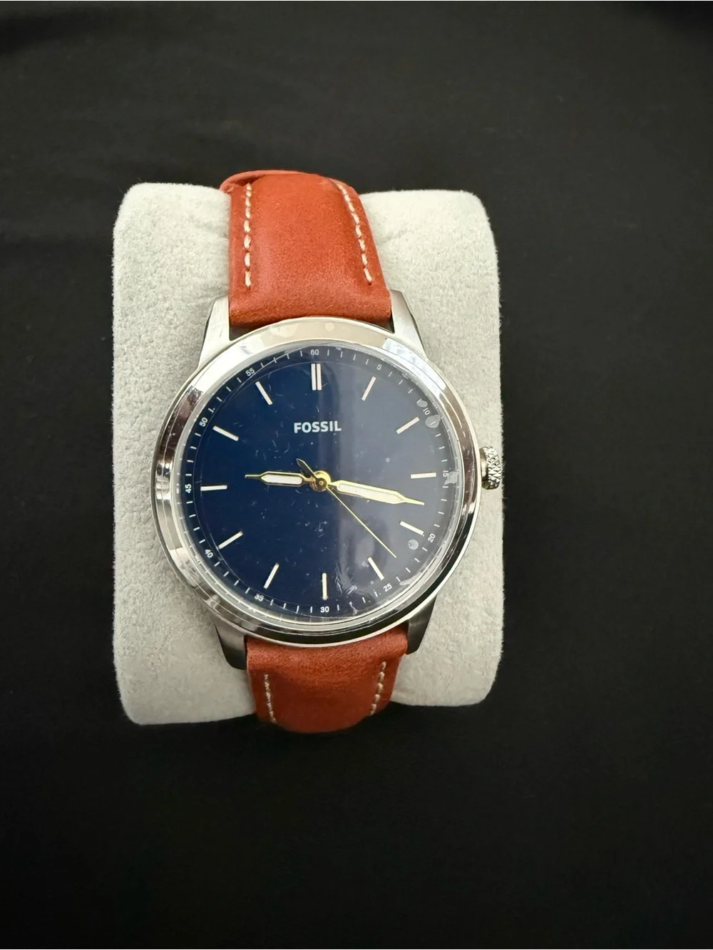 Fossil Men's Navy Dial Watch with Brown Leather Strap W/O Box